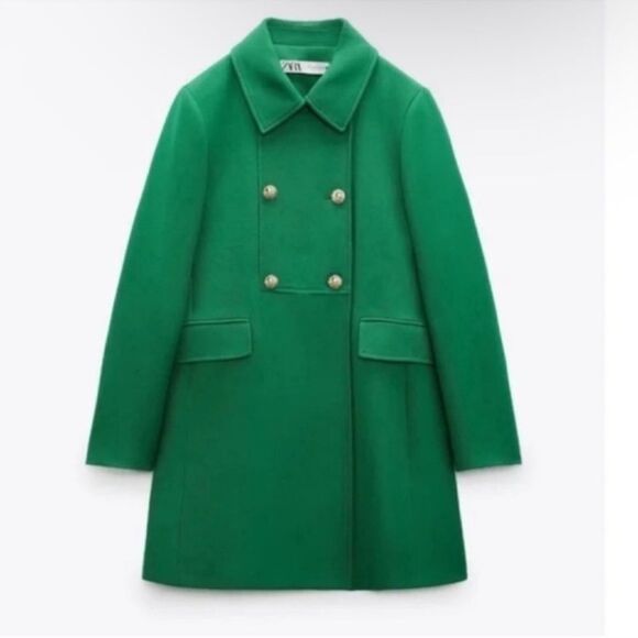 NWT ZARA Green Coat Jacket BUTTONED TAILORED GREEN Size XS - Picture 13 of 15